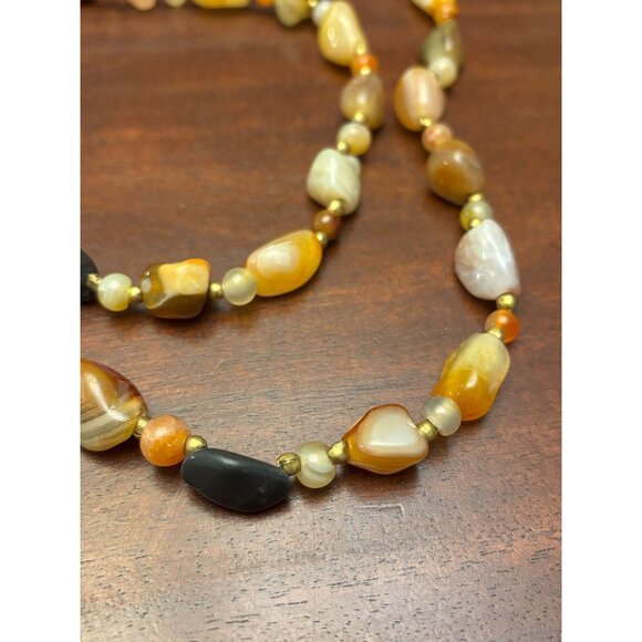 Beggars Beads Necklace Earth-Tone Polished Natural Stone Beaded 18 inch Boho - Picture 7 of 7